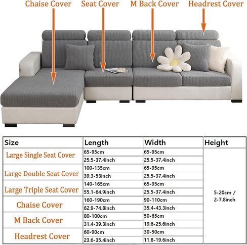 أغطية وسائد الأريكة ele ELEOPTION، غطاء أريكة على شكل حرف L، غطاء مرن للكرسي، واقي الأثاث (الطول 25-37 بوصة، العرض 25-37 بوصة، غطاء مقعد فردي كبير) رمادي داكن قمحي in Kuwait