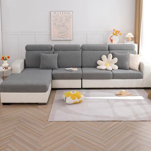 أغطية وسائد الأريكة ele ELEOPTION، غطاء أريكة على شكل حرف L، غطاء مرن للكرسي، واقي الأثاث (الطول 25-37 بوصة، العرض 25-37 بوصة، غطاء مقعد فردي كبير) رمادي داكن قمحي in Kuwait