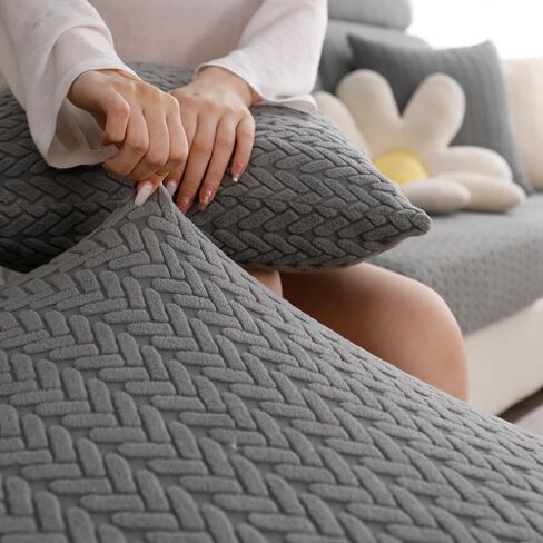 أغطية وسائد الأريكة ele ELEOPTION، غطاء أريكة على شكل حرف L، غطاء مرن للكرسي، واقي الأثاث (الطول 25-37 بوصة، العرض 25-37 بوصة، غطاء مقعد فردي كبير) رمادي داكن قمحي in Kuwait