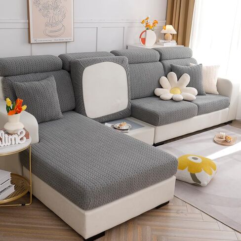 أغطية وسائد الأريكة ele ELEOPTION، غطاء أريكة على شكل حرف L، غطاء مرن للكرسي، واقي الأثاث (الطول 25-37 بوصة، العرض 25-37 بوصة، غطاء مقعد فردي كبير) رمادي داكن قمحي in Kuwait