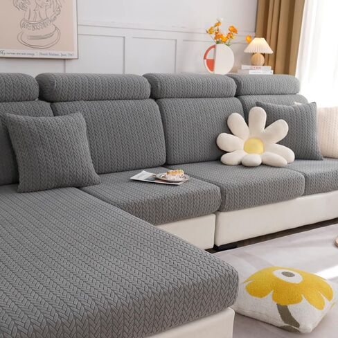 أغطية وسائد الأريكة ele ELEOPTION، غطاء أريكة على شكل حرف L، غطاء مرن للكرسي، واقي الأثاث (الطول 25-37 بوصة، العرض 25-37 بوصة، غطاء مقعد فردي كبير) رمادي داكن قمحي in Kuwait