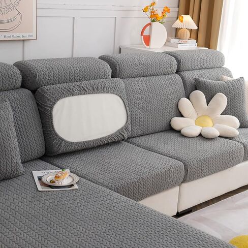 أغطية وسائد الأريكة ele ELEOPTION، غطاء أريكة على شكل حرف L، غطاء مرن للكرسي، واقي الأثاث (الطول 25-37 بوصة، العرض 25-37 بوصة، غطاء مقعد فردي كبير) رمادي داكن قمحي in Kuwait