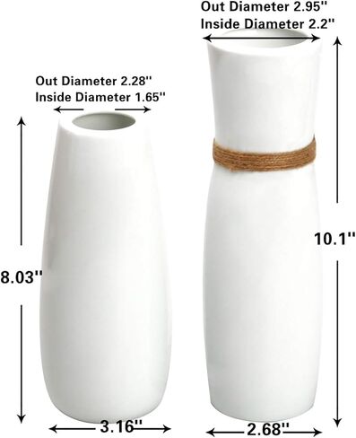 مجموعة مزهريات برعم السيراميك الأبيض من هوموكوس، مزهريات الزهور الحديثة الأنيقة للديكور المنزلي مع حبل فريد مختلف، سطح أملس مصقول، تصميم للديكور المنزلي in Kuwait