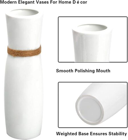 مجموعة مزهريات برعم السيراميك الأبيض من هوموكوس، مزهريات الزهور الحديثة الأنيقة للديكور المنزلي مع حبل فريد مختلف، سطح أملس مصقول، تصميم للديكور المنزلي in Kuwait