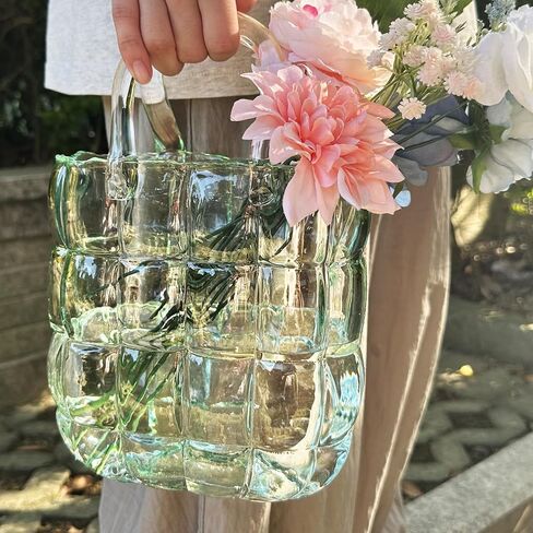 HOIBAI Glass Purse Vase for Flowers - Elegant Handbag Vase for Exquisite Decor, Unique Glass Bag Vase with Fish Bowl Design, Versatile Flower Vase for Home Decoration(Pink) in Saudi Arabia