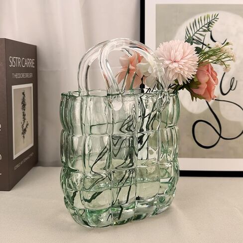 HOIBAI Glass Purse Vase for Flowers - Elegant Handbag Vase for Exquisite Decor, Unique Glass Bag Vase with Fish Bowl Design, Versatile Flower Vase for Home Decoration(Pink) in Saudi Arabia