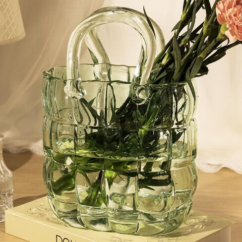HOIBAI Glass Purse Vase for Flowers - Elegant Handbag Vase for Exquisite Decor, Unique Glass Bag Vase with Fish Bowl Design, Versatile Flower Vase for Home Decoration(Pink) in Saudi Arabia