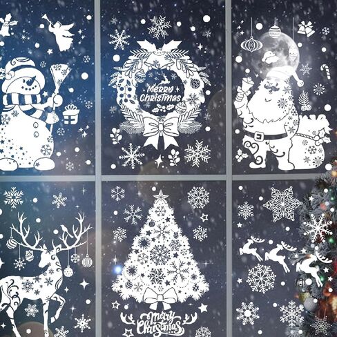 5 أوراق ملصقات نافذة عيد الميلاد - ملصقات عيد الميلاد قابلة لإعادة الاستخدام لتزيين ندفة الثلج سانتا كلوز الرنة لفصول الكنيسة المنزلية in Kuwait