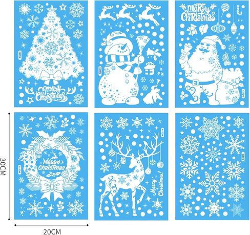 5 أوراق ملصقات نافذة عيد الميلاد - ملصقات عيد الميلاد قابلة لإعادة الاستخدام لتزيين ندفة الثلج سانتا كلوز الرنة لفصول الكنيسة المنزلية in Kuwait