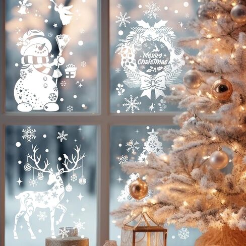 5 أوراق ملصقات نافذة عيد الميلاد - ملصقات عيد الميلاد قابلة لإعادة الاستخدام لتزيين ندفة الثلج سانتا كلوز الرنة لفصول الكنيسة المنزلية in Kuwait