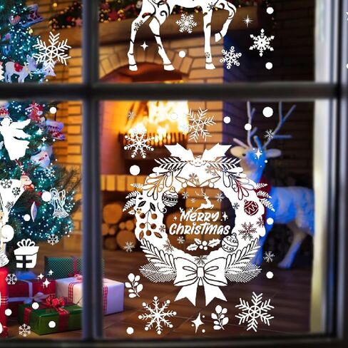 5 أوراق ملصقات نافذة عيد الميلاد - ملصقات عيد الميلاد قابلة لإعادة الاستخدام لتزيين ندفة الثلج سانتا كلوز الرنة لفصول الكنيسة المنزلية in Kuwait