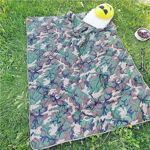 بطانية تخييم تكتيكية مموهة قابلة للتعبئة، حقيبة خفيفة الوزن ودافئة مثالية للنزهة على الشاطئ والسفر في الهواء الطلق ومغامرات المشي لمسافات طويلة والمهرجانات (الغابات) in Kuwait