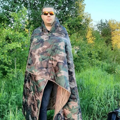 بطانية تخييم تكتيكية مموهة قابلة للتعبئة، حقيبة خفيفة الوزن ودافئة مثالية للنزهة على الشاطئ والسفر في الهواء الطلق ومغامرات المشي لمسافات طويلة والمهرجانات (الغابات) in Kuwait