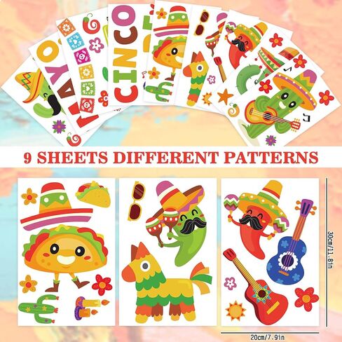 Whaline Mexican Fiesta Party Window Clings Cinco De Mayo Window Decals Reusable Cactus Guitar PVC Sticker for Carnival Home Office Window Glass Mirror Decoration Supplies, 9 Sheet in Saudi Arabia