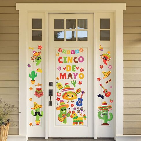 Whaline Mexican Fiesta Party Window Clings Cinco De Mayo Window Decals Reusable Cactus Guitar PVC Sticker for Carnival Home Office Window Glass Mirror Decoration Supplies, 9 Sheet in Saudi Arabia