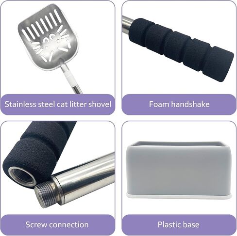 PINVNBY Cat Litter Scooper, Long Handle Litter Sifter Scoop with Litter Scoop Holder Stainless Steel Kitten Scooper Deep Kitty Litter Scooper with Box Metal Detachable Sifting Litter Shovel Set in Kuwait