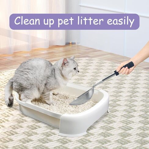 PINVNBY Cat Litter Scooper, Long Handle Litter Sifter Scoop with Litter Scoop Holder Stainless Steel Kitten Scooper Deep Kitty Litter Scooper with Box Metal Detachable Sifting Litter Shovel Set in Kuwait