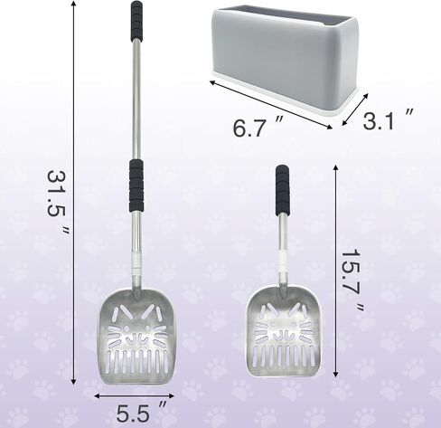 PINVNBY Cat Litter Scooper, Long Handle Litter Sifter Scoop with Litter Scoop Holder Stainless Steel Kitten Scooper Deep Kitty Litter Scooper with Box Metal Detachable Sifting Litter Shovel Set in Kuwait