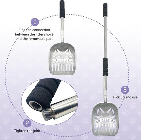 PINVNBY Cat Litter Scooper, Long Handle Litter Sifter Scoop with Litter Scoop Holder Stainless Steel Kitten Scooper Deep Kitty Litter Scooper with Box Metal Detachable Sifting Litter Shovel Set in Kuwait