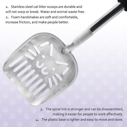 PINVNBY Cat Litter Scooper, Long Handle Litter Sifter Scoop with Litter Scoop Holder Stainless Steel Kitten Scooper Deep Kitty Litter Scooper with Box Metal Detachable Sifting Litter Shovel Set in Kuwait
