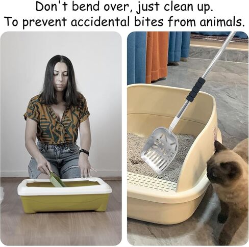 PINVNBY Cat Litter Scooper, Long Handle Litter Sifter Scoop with Litter Scoop Holder Stainless Steel Kitten Scooper Deep Kitty Litter Scooper with Box Metal Detachable Sifting Litter Shovel Set in Kuwait