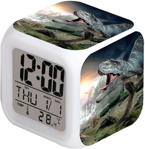 Cointone LED Alarm Clock Dinosaur Tyrannosaurus Rex Pattern Creative Desk Table Clock Glowing Electronic Colorful Digital Clock for Unisex Adults Girl Boy Kids Children Toy Birthday Present Gift in Kuwait