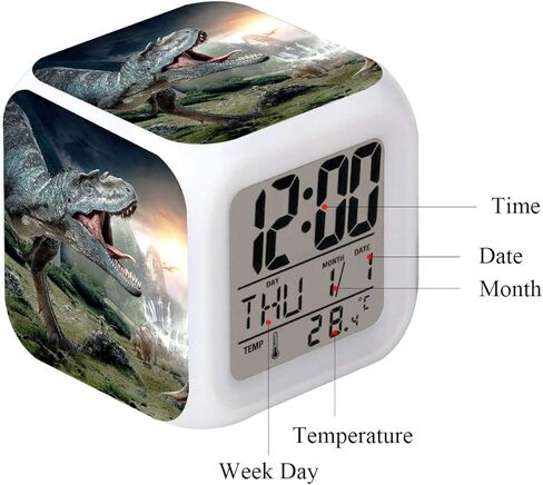 Cointone LED Alarm Clock Dinosaur Tyrannosaurus Rex Pattern Creative Desk Table Clock Glowing Electronic Colorful Digital Clock for Unisex Adults Girl Boy Kids Children Toy Birthday Present Gift in Kuwait