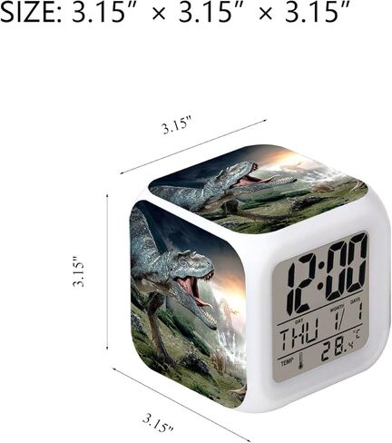 Cointone LED Alarm Clock Dinosaur Tyrannosaurus Rex Pattern Creative Desk Table Clock Glowing Electronic Colorful Digital Clock for Unisex Adults Girl Boy Kids Children Toy Birthday Present Gift in Kuwait