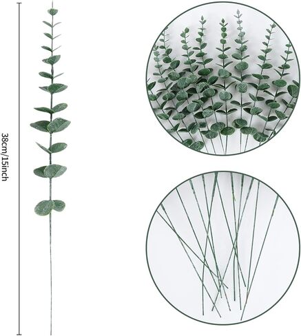 سيقان الاوكالبتوس الصناعية 12 قطعة من اوراق الاوكالبتوس الصناعية، فروع خضراء، 15 انش، باقات نبات الاوكالبتوس المصنفر المزيف، اوراق شجر اصطناعية داخلية لتزيين المزهرية، ديكور الزفاف in Kuwait