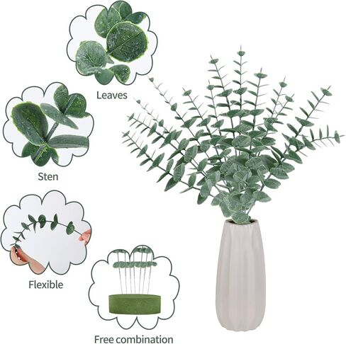 سيقان الاوكالبتوس الصناعية 12 قطعة من اوراق الاوكالبتوس الصناعية، فروع خضراء، 15 انش، باقات نبات الاوكالبتوس المصنفر المزيف، اوراق شجر اصطناعية داخلية لتزيين المزهرية، ديكور الزفاف in Kuwait