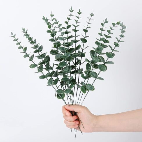 سيقان الاوكالبتوس الصناعية 12 قطعة من اوراق الاوكالبتوس الصناعية، فروع خضراء، 15 انش، باقات نبات الاوكالبتوس المصنفر المزيف، اوراق شجر اصطناعية داخلية لتزيين المزهرية، ديكور الزفاف in Kuwait