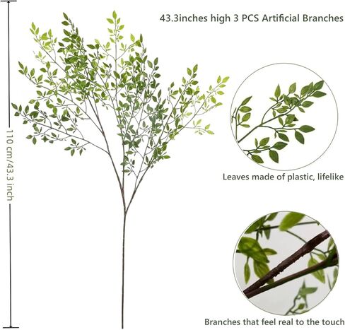 Avoik Artificial Plants 3PCS Faux Greenery Stems, 43.3 Inch Tall Sprigs Leaves Branches Artificial Ficus Twig Green Faux Plastic Plant Stems for Vase Outdoor Indoor Summer Garden Home Decor in Saudi Arabia