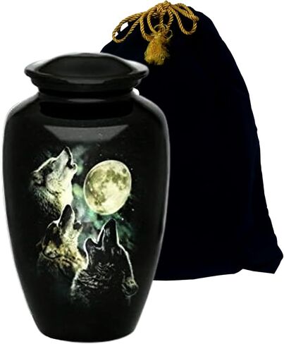 Urn for Adult Male Female - Elegant Cremation Urn Human Ashes - Wolves Keepsake Urn with Secure Closure - Handcrafted Memorial Funeral Urns in Saudi Arabia