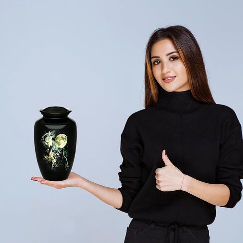Urn for Adult Male Female - Elegant Cremation Urn Human Ashes - Wolves Keepsake Urn with Secure Closure - Handcrafted Memorial Funeral Urns in Saudi Arabia