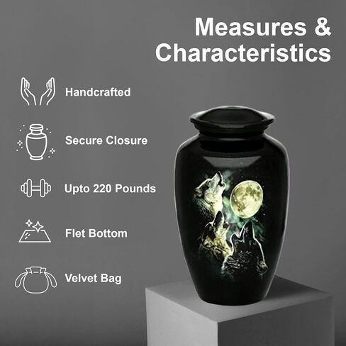 Urn for Adult Male Female - Elegant Cremation Urn Human Ashes - Wolves Keepsake Urn with Secure Closure - Handcrafted Memorial Funeral Urns in Saudi Arabia