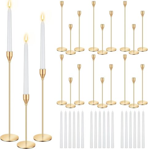MTLEE 36 Pcs Christmas Matte Candle Holders Set with White Taper Candles Decorative Candlestick Holder Dripless Tapered Candles Metal Candle Tall Dinner Candle for Wedding Party Church Baptism(Black) in Saudi Arabia
