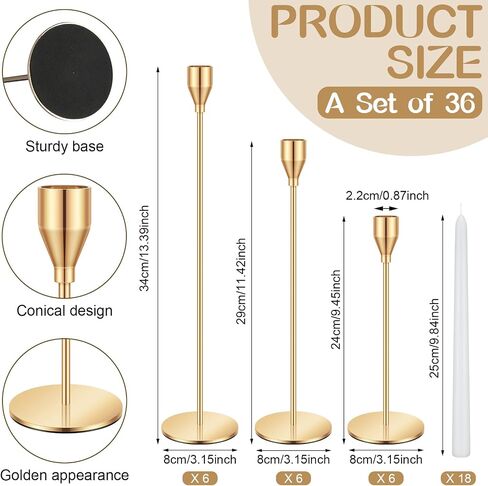 MTLEE 36 Pcs Christmas Matte Candle Holders Set with White Taper Candles Decorative Candlestick Holder Dripless Tapered Candles Metal Candle Tall Dinner Candle for Wedding Party Church Baptism(Black) in Saudi Arabia