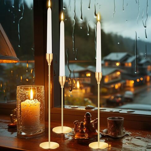 MTLEE 36 Pcs Christmas Matte Candle Holders Set with White Taper Candles Decorative Candlestick Holder Dripless Tapered Candles Metal Candle Tall Dinner Candle for Wedding Party Church Baptism(Black) in Saudi Arabia