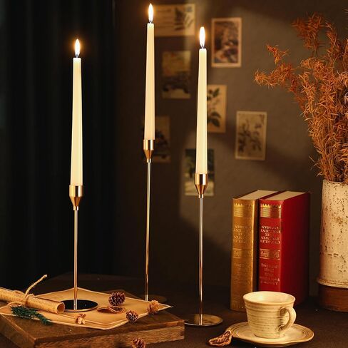 MTLEE 36 Pcs Christmas Matte Candle Holders Set with White Taper Candles Decorative Candlestick Holder Dripless Tapered Candles Metal Candle Tall Dinner Candle for Wedding Party Church Baptism(Black) in Saudi Arabia