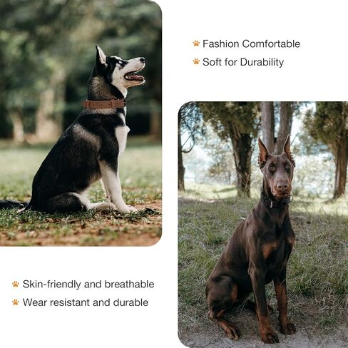 ياقة جلدية بلوري من الألياف الدقيقة من بريتي جولي للكلاب مع واقي بطاقة هوائية وحلقات على شكل حرف D، طوق ناعم متعدد المقاسات قابل للتعديل مع أطواق للكلاب من مادة قابلة للتنفس للكلاب الكبيرة (L_Coffee) in Kuwait