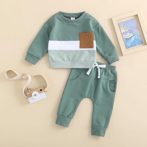 Bonangber Toddler Baby Boys Girl Summer Short Sleeve Crew Neck Solid Color T-Shirt Tops+Elastic Drawstring Shorts Suit in Saudi Arabia