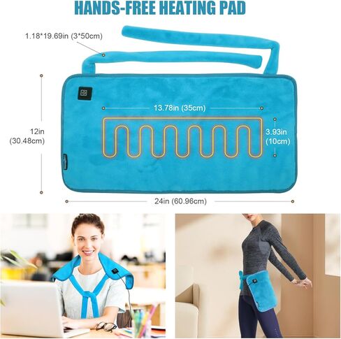 ROADDPMATE USB Heating pad for Back, Neck, and Shoulder Pain Relief with Two Straps - Dry & Moist Heat Therapy Option, 12" x 24" (Blue) in Kuwait