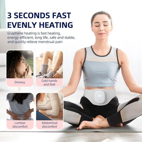 منصات التدفئة للتشنجات مع 5 مستويات الحرارة و 3 أوضاع للتدليك، مدلك تشنجات فترة الحيض وسادة التدفئة المحمولة اللاسلكية، منصات التدفئة للبطن والظهر والرقبة والكتف والساق لتخفيف آلام (رمادي) in Kuwait