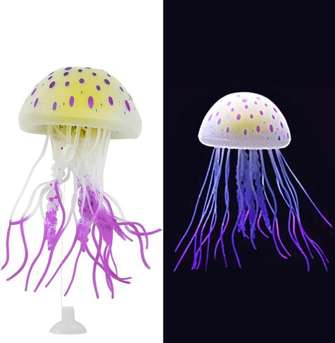 WishLotus حوض السمك قنديل البحر الديكور، لينة سيليكون متوهجة حوض السمك الزينة قنديل البحر الفلورسنت مع كوب الشفط جديد ترقية محاكاة ديكور حوض السمك لمختلف خزان الأسماك (ب، الأرجواني) in Kuwait