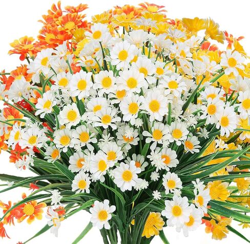 ArtBloom 6 حزم زهور اصطناعية خارجية زهور وهمية شجيرات مقاومة للأشعة فوق البنفسجية، خضرة بلاستيكية صناعية للداخلية والخارجية نباتات معلقة حديقة الشرفة نافذة صندوق المنزل الزفاف ديكور مزرعة (أبيض) in Kuwait