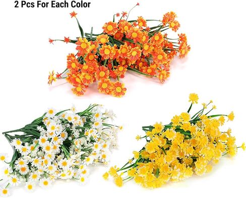 ArtBloom 6 حزم زهور اصطناعية خارجية زهور وهمية شجيرات مقاومة للأشعة فوق البنفسجية، خضرة بلاستيكية صناعية للداخلية والخارجية نباتات معلقة حديقة الشرفة نافذة صندوق المنزل الزفاف ديكور مزرعة (أبيض) in Kuwait