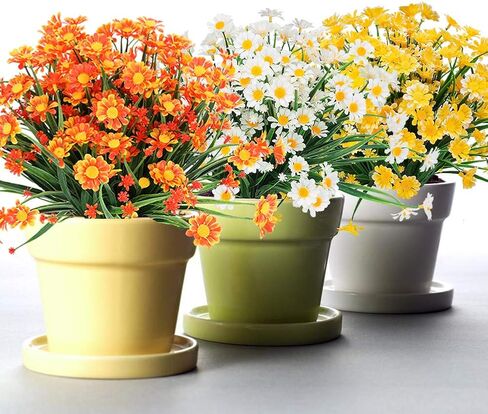 ArtBloom 6 حزم زهور اصطناعية خارجية زهور وهمية شجيرات مقاومة للأشعة فوق البنفسجية، خضرة بلاستيكية صناعية للداخلية والخارجية نباتات معلقة حديقة الشرفة نافذة صندوق المنزل الزفاف ديكور مزرعة (أبيض) in Kuwait