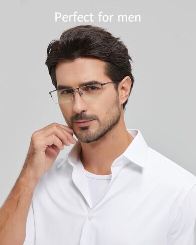 نظارات ANRRI Blue Light للرجال مستطيلة شبه حافة نظارات ألعاب الكمبيوتر للرجال نظارات خفيفة الوزن من التيتانيوم in Saudi Arabia
