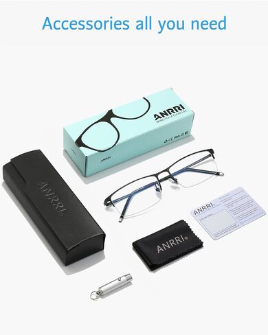 نظارات ANRRI Blue Light للرجال مستطيلة شبه حافة نظارات ألعاب الكمبيوتر للرجال نظارات خفيفة الوزن من التيتانيوم in Saudi Arabia