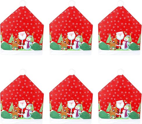 4PCS Christmas Chair Covers Santa Claus Snowman Dining Chair Slipcovers Snowflake Xmas Trees Deer Red Hat Seat Cover for Christmas Festive Dining Room Kitchen Xmas Holiday Decorations in Kuwait